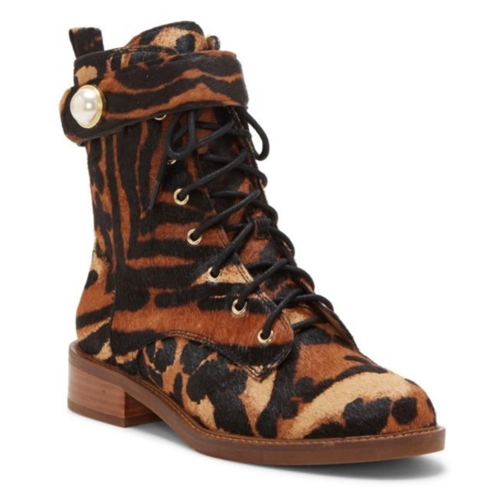 Louise et Cie leopard calf hair combat boots